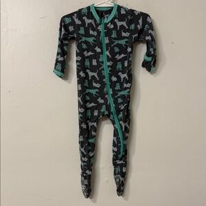 Kickee Pants Black and Green Animal Print Footie